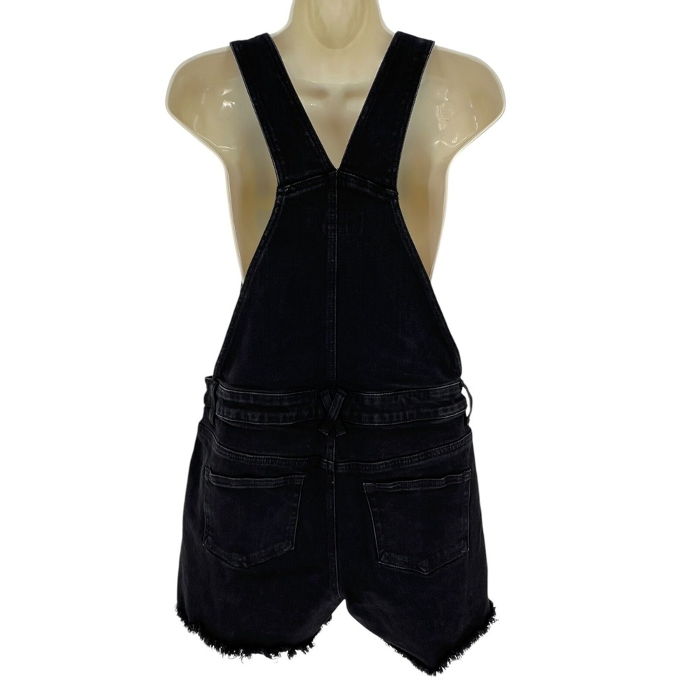 Hot Denim Women's Juniors Shortall Bib Black Denim Pockets Button Front Size M - Picture 12 of 15